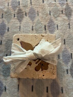 Stone Tile Coasters -Set of 4 with Fluer De La Wrapped with White Ribbon Tie